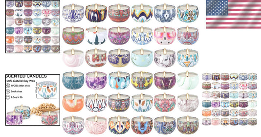 Elegant 36-Pack Scented Candle Set in Decorative Tins - Long-Lasting Ambiance