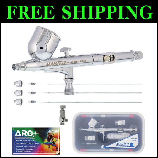 Professional G233 Airbrush Dual-Action Kit - 3 Nozzle Setup for All Applications