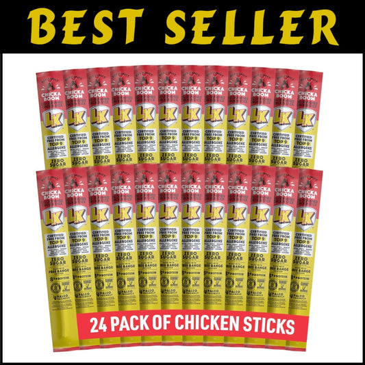 All-Natural Chicka Boom Chicken Jerky Sticks - 8g Protein, Allergen-Free Treats