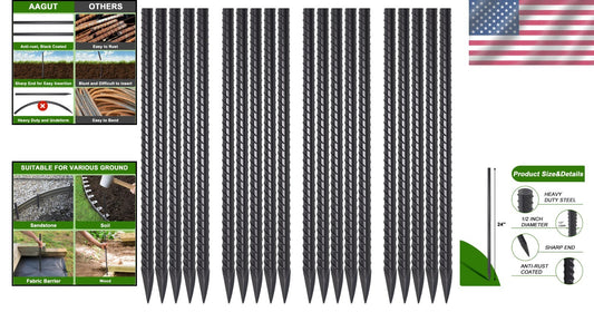 20-Piece 24 Inch Alloy Steel Rebar Stakes - Rust-Free Plant Anchors for Garden