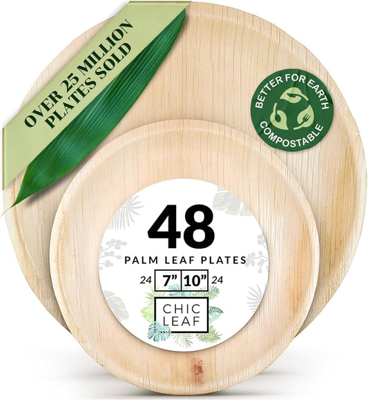 Compostable 10'' + 7'' Palm Leaf Dinner Plates - Eco-Friendly Party Essentials