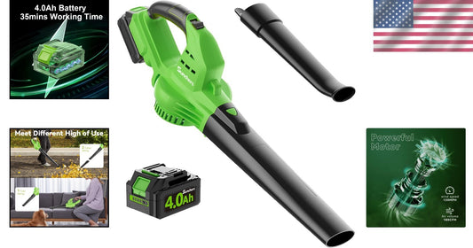 Cordless Leaf Blower with 4.0Ah Battery - 135MPH High-Speed Green Tool