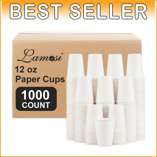Bulk 1000 Count Disposable 12 oz Paper Cups - Sturdy for Hot & Cold Drinks