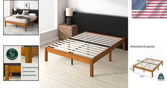 Eco-Friendly Ellie 14 Inch Bamboo King Platform Bed Frame - No Box Spring Needed