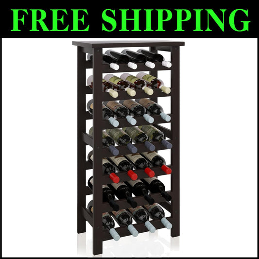 Chic Black Bamboo Wine Rack for 28 Bottles - 7-Tier with Space-Efficient Design
