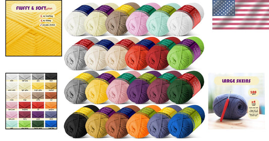 Chunky Amigurumi Yarn in Vibrant Colors - 100 Yards Each, Perfect for Beginners