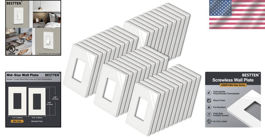 40-Pack Screwless Decorative Outlet Covers - Mid Size Glossy Off White Plates