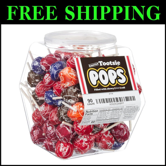 Assorted Lollipop Variety Pack: 90 Individually Wrapped Tootsie Pops in Jar