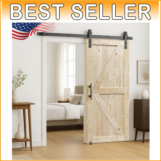 36x84 Unfinished Knotty Pine Barn Door with Sliding Hardware Kit for Elegance