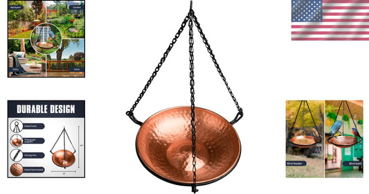 Outdoor Copper Bird Bath with Decorative Feeder - Easy Assembly, Perfect Gift
