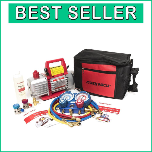 All-In-One Auto AC Repair Toolkit: Vacuum Pump, Hoses & Manifold Gauge Included