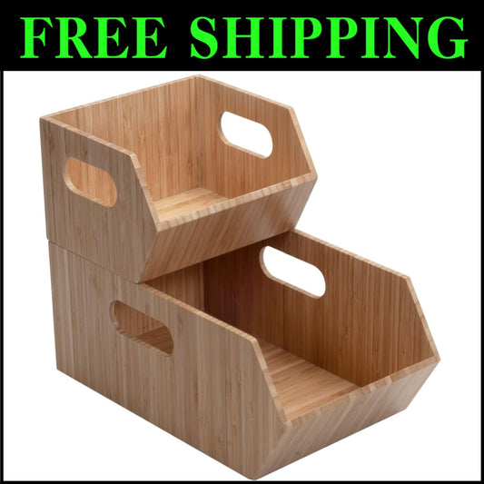 Compact Bamboo Storage Bins Set - Ideal for Efficient Kitchen Organization