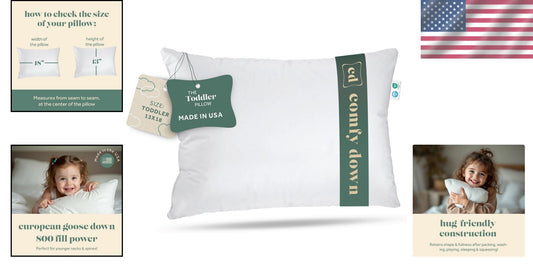 Ergonomic Toddler Pillow - 800 Fill Power Goose Down, 13x18 Inches, **Hypoall...