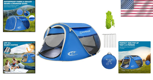4-Person Instant Pop-Up Tent with 2 Doors - Perfect for Outdoor Adventures