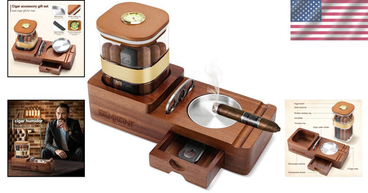 High-End Cigar Accessories Gift Set: Humidor, Ashtray, and Cutter Included