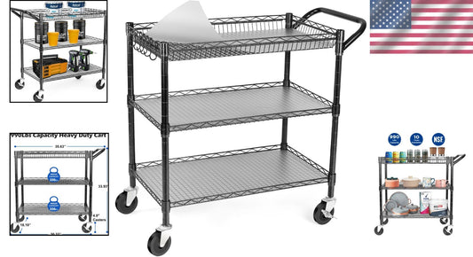 Versatile 990Lbs Capacity Metal Trolley with Silent Casters - Ideal for Kitchens