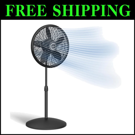 Portable 3-Speed Pedestal Fan - Adjustable Height & Quiet Operation, 18" Black