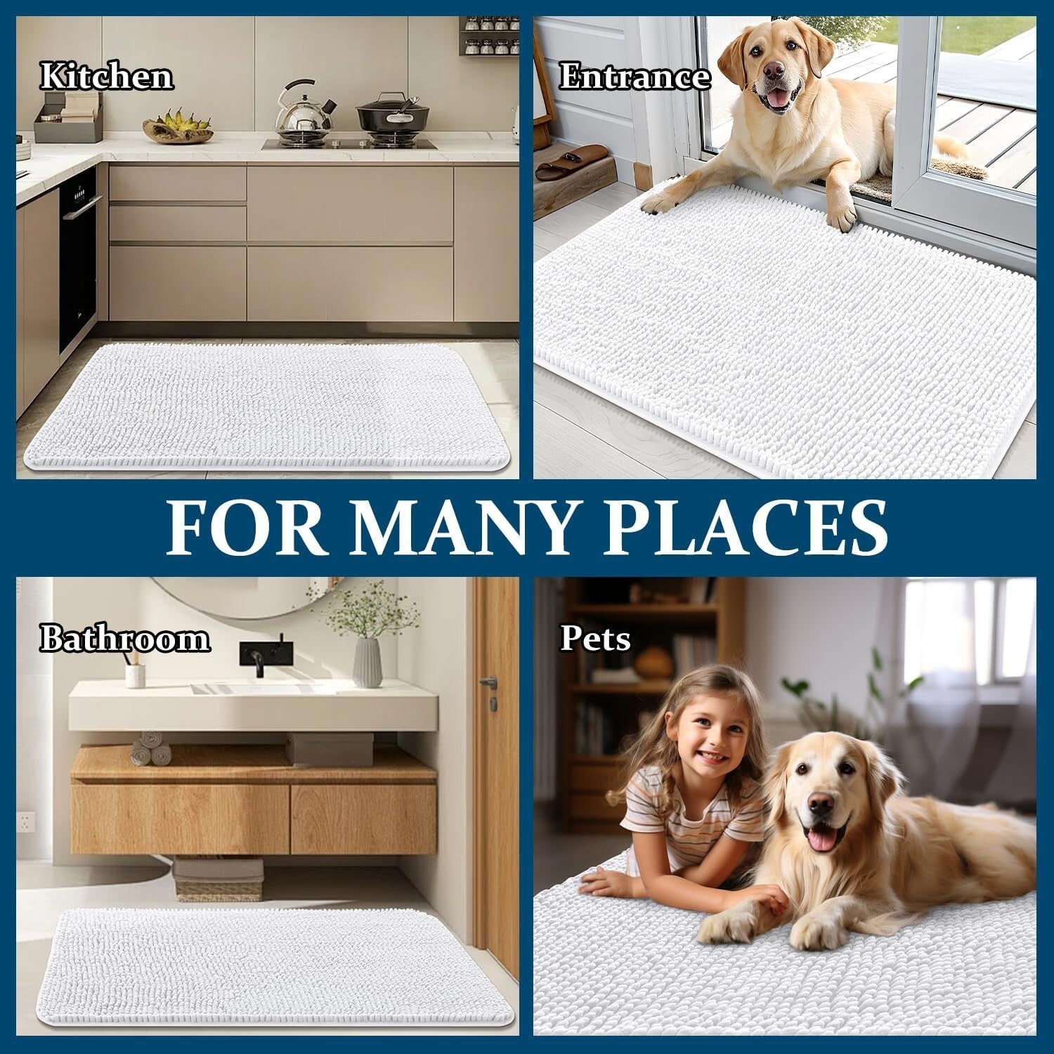 Soft Chenille Absorbent Non-Slip Dog Mat 59x35 - Elegant Indoor Carpet