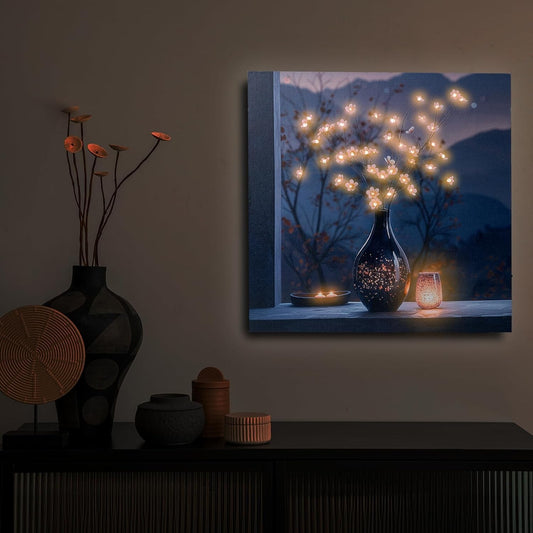 Durable Battery Operated LED Wall Art - Floral Theme with Timer for Cozy Homes