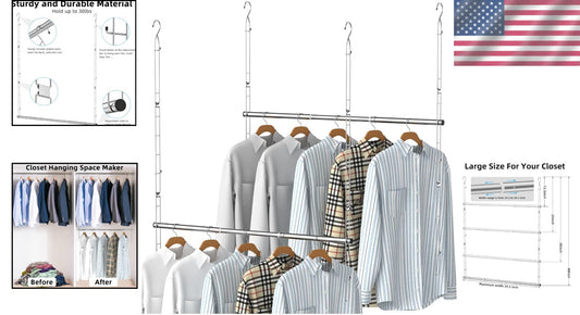 Adjustable Stainless Steel Hanging Rods - Maximize Closet Space with Ease
