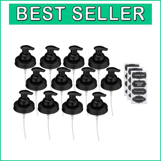 Durable Black Plastic Foaming Soap Lid Set for Mason Jars – Includes Stickers