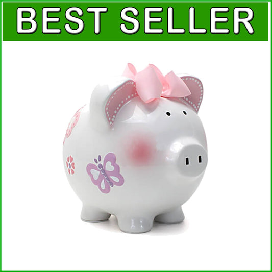 Elegant 8" Ceramic Piggy Bank for Girls - Butterfly Patterned Savings Bank