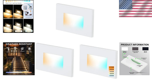 Sleek Wall Mount LED Step Light – 120V, 5 Adjustable Colors, Water-Resistant