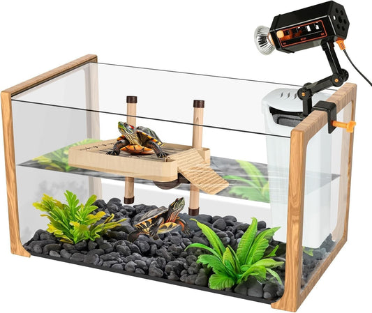 2024 Turtle Aquarium Kit - 15.6" Tank with Filter, Light & Basking Platform