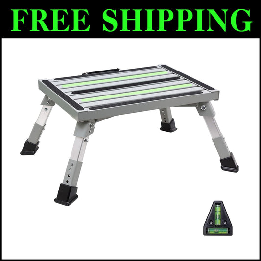 Heavy Duty Adjustable Folding RV Steps - Supports 1000 lbs with Anti-Slip Feet