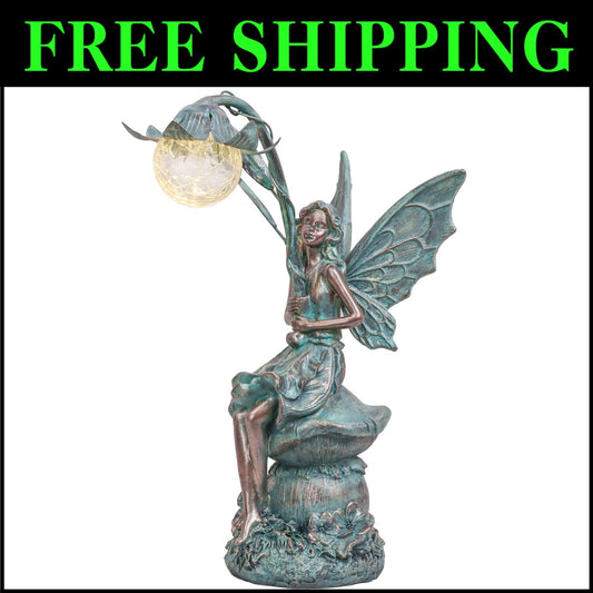 Elegant Patina Bronze Fairy Sculpture - Perfect Gift for Garden Lovers - 13.8"