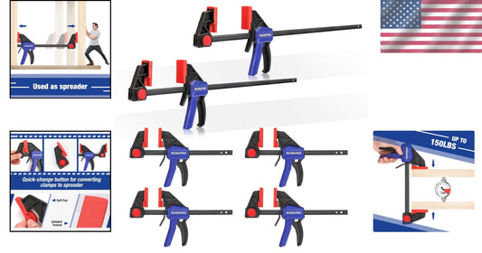 Lightweight Woodworking Clamp/Spreader Set - 6-Pack with Ergonomic Handle