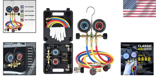 3-Way A/C Manifold Gauge Kit with 5FT Hoses - Easy Read Dials & Durable Design