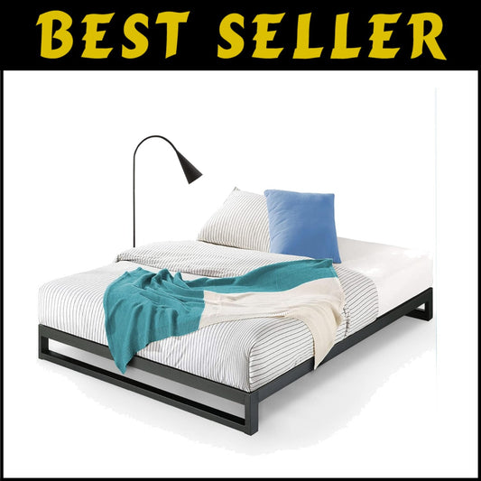 Trisha 7-Inch Queen Metal Platform Bed Frame with Wood Slat Support - Black