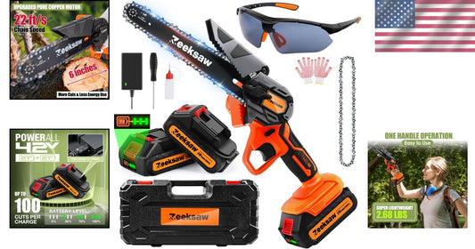 Lightweight 6-Inch Cordless Mini Chainsaw - Battery Powered with 2 Big Batteries