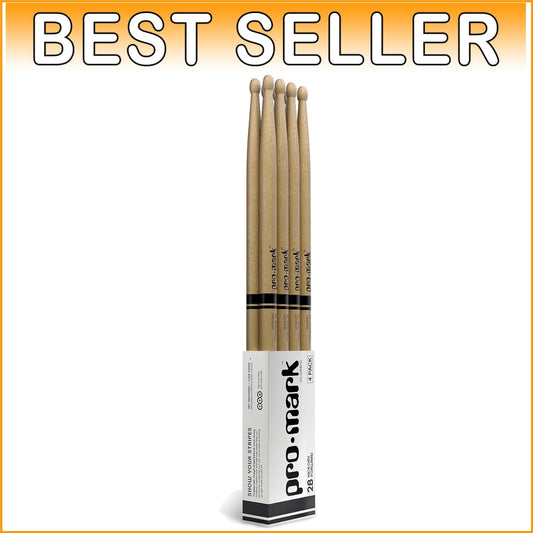 Classic 2B Hickory Drumsticks Set - 4 Pairs with Oval Wood Tip for Warm Tone