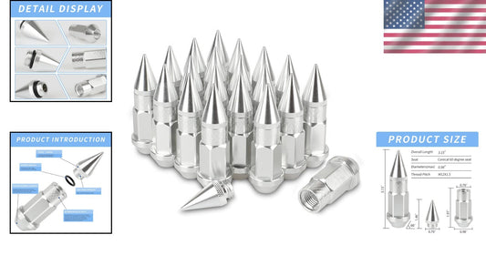 20PCS Silver Aluminum Wheel Spikes Lug Nuts M12X1.5 for Enhanced Aesthetics
