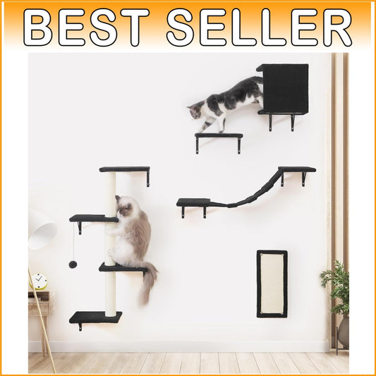 Durable Cat Wall Furniture - 5pcs Wooden Shelves, Bridge & Scratcher for Cats