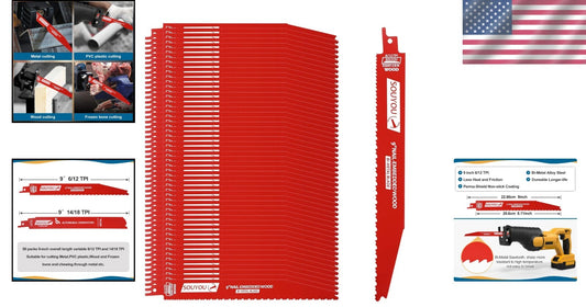 Heavy-Duty Bi-Metal Reciprocating Saw Blades - 50-Pack with Protective Coating