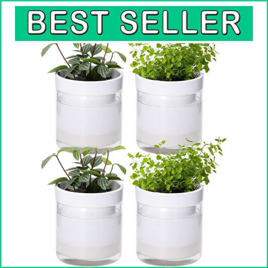 Elegant Cylindrical Self-Watering Planters: Terracotta & Glass - Set of Four