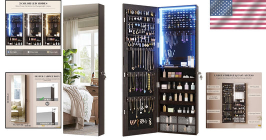 Modern 47.2" Jewelry Storage Cabinet with Full-Length Mirror & Built-in Lighting