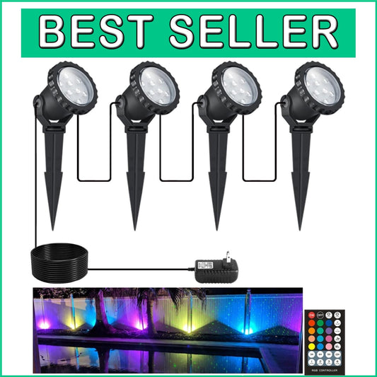 Color Changing Landscape Spotlights 12W - 4 Pack IP66 Waterproof Outdoor Lights