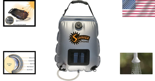 Portable Summer Shower - 5 Gallon Quick Heat & Toiletry Pouch in Black/Silver