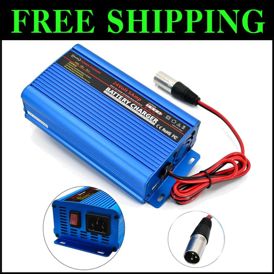 Compact 24V Automatic Smart Battery Charger with XLR Connector & LED Indicators