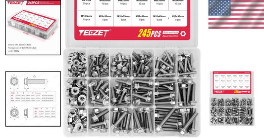 Durable 245PCS M6 M8 M10 Flanged Bolts and Nuts Set - Corrosion Resistant Kit