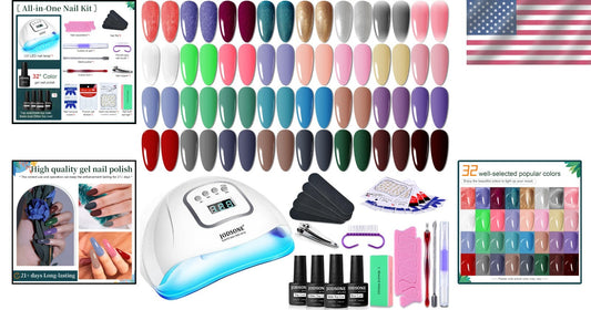 Complete Manicure Set: 32 Gel Nail Polishes & LED Dryer for Home Spa Experience