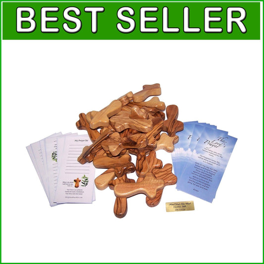 2.5 Inch Olive Wood Crosses with Certificates & Lord Prayer Cards - 25 Pack