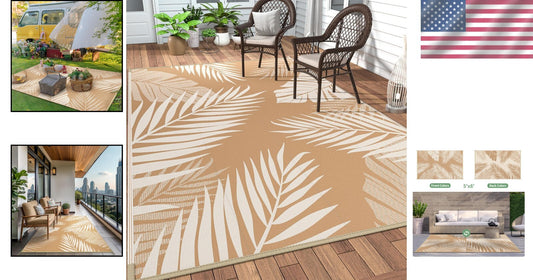 Durable Outdoor Rug with Palm Leaf Design - Ideal for Deck, Porch, and Beach