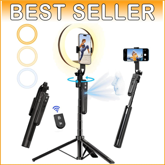 Versatile 2-in-1 Tripod with Face Tracking and 10" Ring Light for Live Streaming