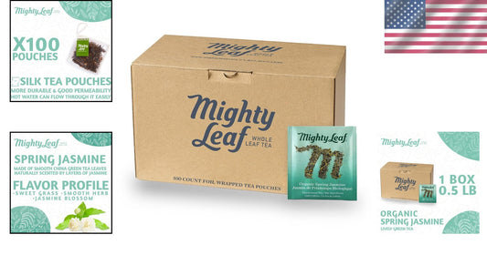 Aromatic Organic Jasmine Green Tea in Silk Bags - 100 Count Pouch Collection