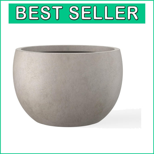 19.9" Weathered Concrete Planter with Drainage - Stylish Indoor/Outdoor Bowl Pot